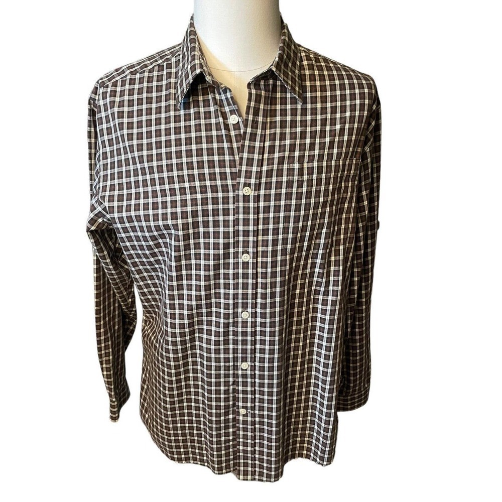 Eddie Bauer Classic Fit Wrinkle Resistant Brown Plaid Shirt Men's Size XL